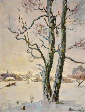 冬の風景 白樺の木 ペトル・ペトロヴィッチ・コンチャロフスキーの雪景色 Oil Paintings